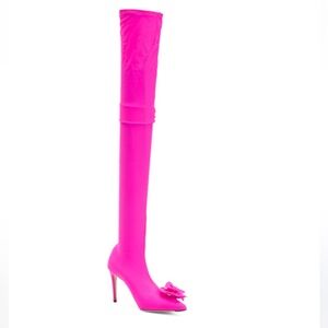 Victoria Beckham Pink Over the Knee stretch Boots with floral detail